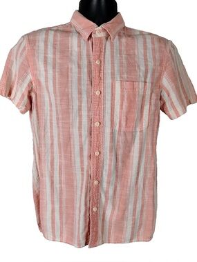 American Eagle pink white striped button-up shirt sleeve 100 cotton shirt medium
